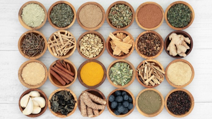 Adaptogen health food with herbs, spices, fruit,
